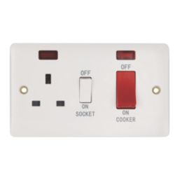 Vimark Pro 45A 2-Gang DP Cooker Switch & 13A DP Switched Socket White with Neon