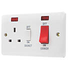 Vimark  45A 2-Gang DP Cooker Switch & 13A DP Switched Socket White with Neon with White Inserts