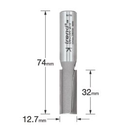 Trend 3/81X1/2TC 1/2" Shank Double-Flute Straight Router Cutter 12.7mm x 32mm