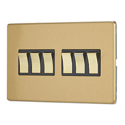 Contactum Lyric 10AX 6-Gang 2-Way Light Switch  Brushed Brass with Black Inserts
