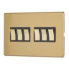 Contactum Lyric 10AX 6-Gang 2-Way Light Switch  Brushed Brass with Black Inserts
