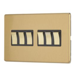 Contactum Lyric 10AX 6-Gang 2-Way Light Switch  Brushed Brass with Black Inserts