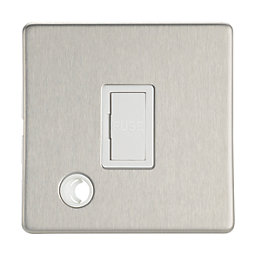 Contactum Lyric 13A Unswitched Fused Spur & Flex Outlet  Brushed Steel with White Inserts