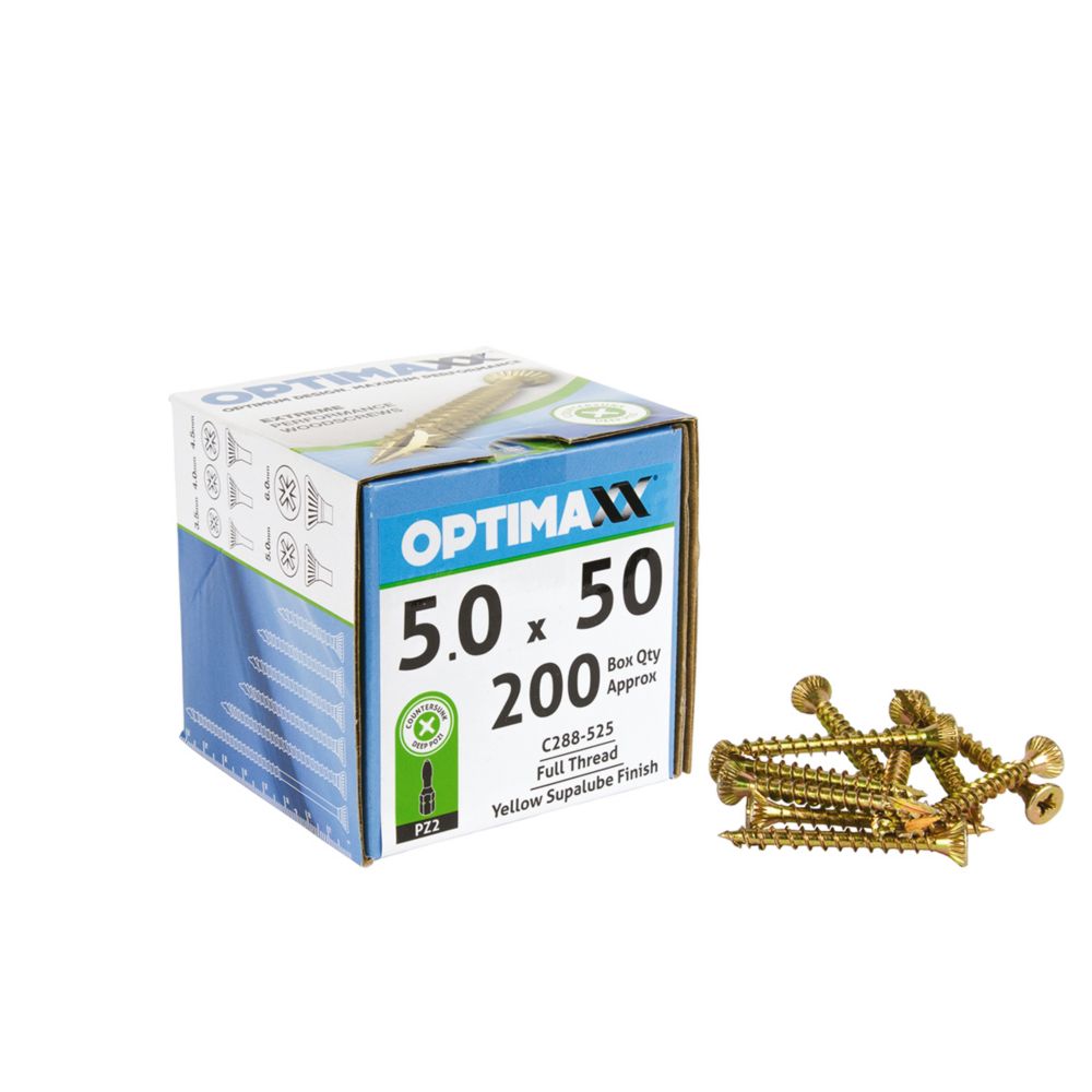 Optimaxx PZ Countersunk Wood Screws 5mm x 50mm 200 Pack Screwfix