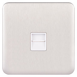 Schneider Electric Lisse Deco 1-Gang Slave Telephone Socket Brushed Stainless Steel with White Inserts
