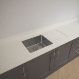 Metis  White Kitchen Worktop with 1 Bowl Stainless Steel Sink 3050mm x 620mm x 15mm