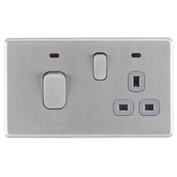 Arlec  45A 2-Gang DP Cooker Switch Stainless Steel with Neon with Colour-Matched Inserts