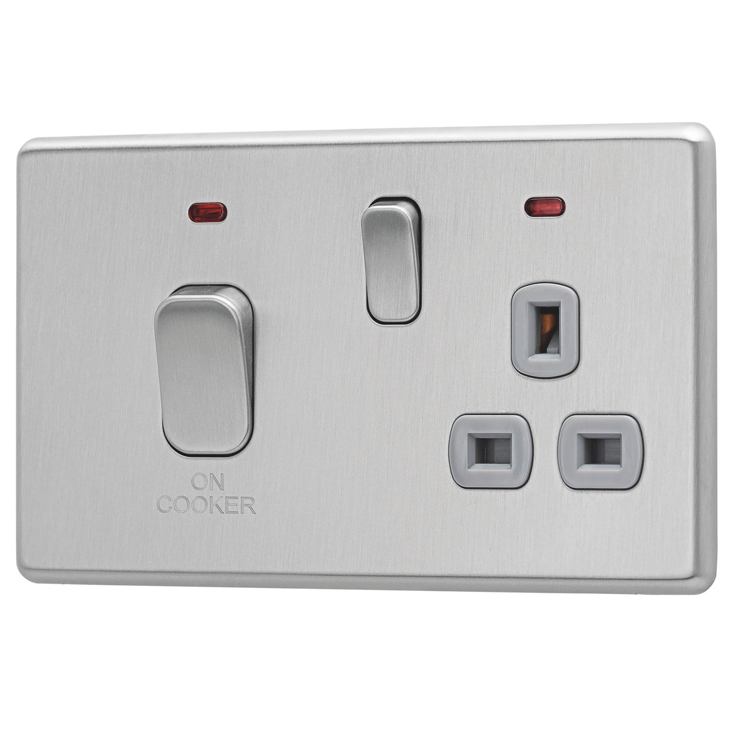 Arlec 45A 2-Gang DP Cooker Switch Stainless Steel with Neon with Colour-Matched Inserts (844RU)