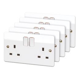 MK Logic Plus 13A 2-Gang DP Switched Plug Socket White   5 Pack