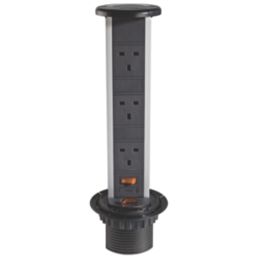 Knightsbridge  13A 3-Gang SP Switched Pop-Up Socket Brushed Chrome