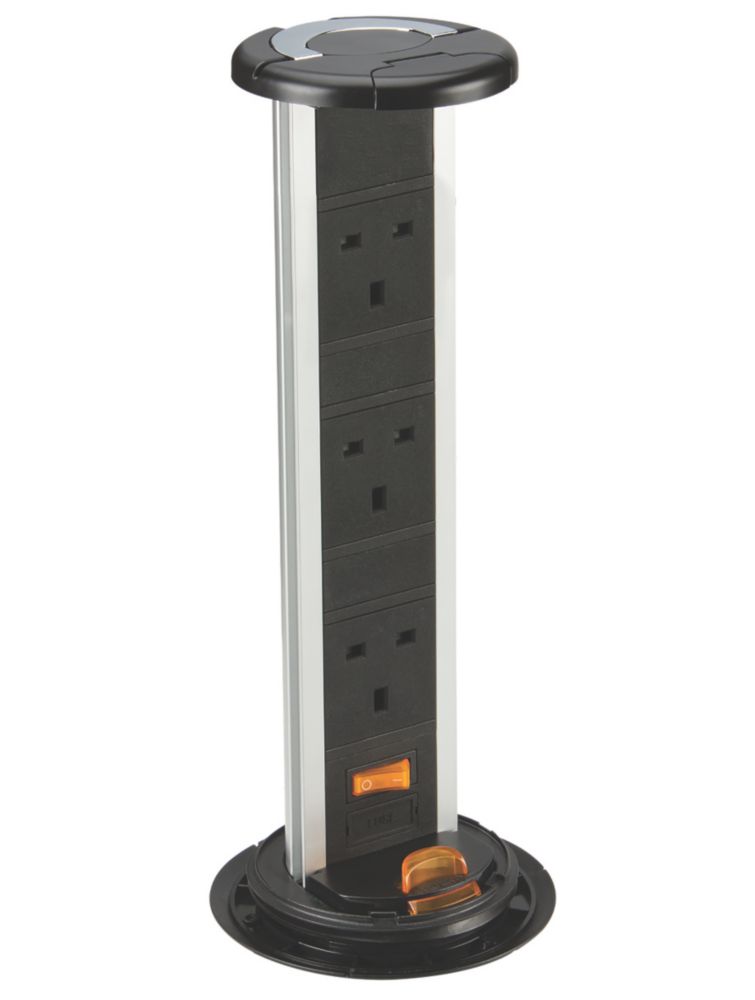 Knightsbridge 13A 3Gang SP Switched PopUp Socket Brushed Chrome