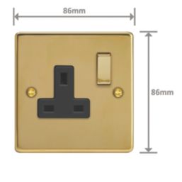 Varilight  13A 1-Gang 2-Pole Switched Socket Polished Brass  with Black Inserts