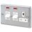 MK Albany Plus 45A 2-Gang DP Cooker Switch & 13A DP Switched Socket Brushed Chrome with Neon with White Inserts