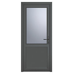 Crystal  1-Panel 1-Obscure Light Left-Hand Opening Anthracite Grey uPVC Back Door 2090mm x 920mm