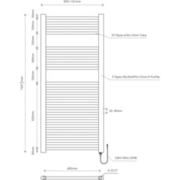 Flomasta 1100mm x 500mm 853BTU Chrome Flat Electric Towel Radiator