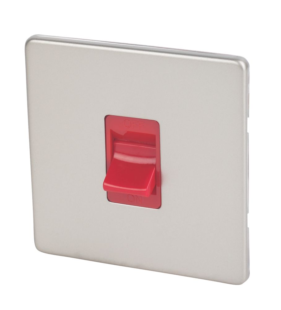 Varilight  45AX 1-Gang DP Cooker Switch Satin Chrome  with Red Inserts