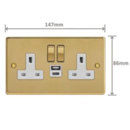 Varilight  13A 2-Gang SP Switched Socket + 4A 20W 2-Outlet Type A & C USB Charger Polished Brass with White Inserts