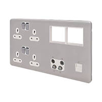 Schneider Electric Lisse Deco 13A 2-Gang Data Socket Brushed Stainless Steel with White Inserts
