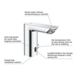 Grohe Bau Cosmopolitan E Battery-Powered 123mm Chrome Mono Basin Mixer Tap