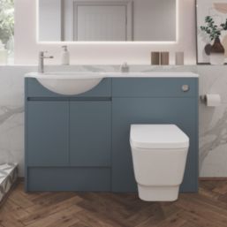 Alaska Bathroom Fitted Furniture Pack LH Vanity with Basin Soft Blue Matt 1244mm x 355mm x 997mm