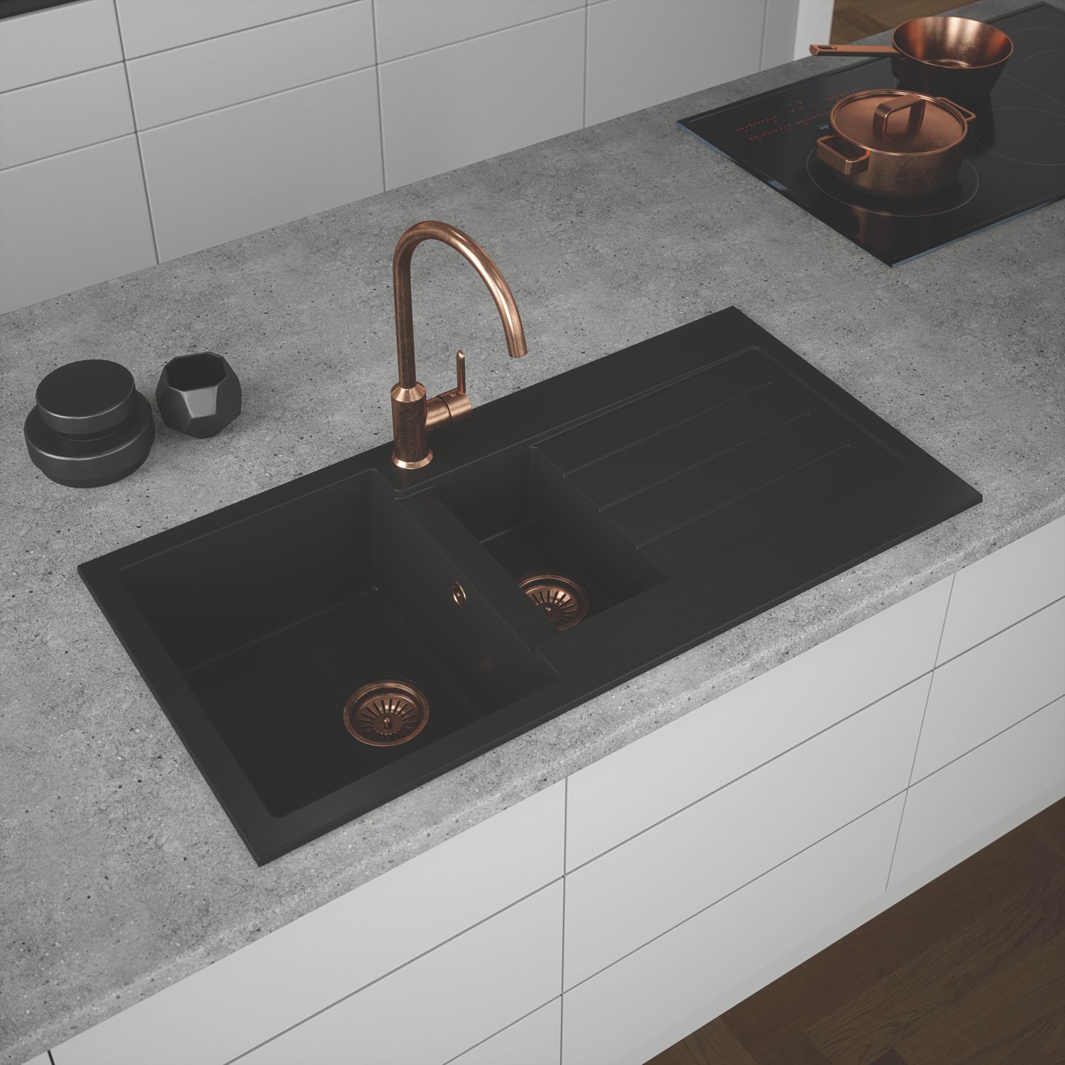 ETAL Comite 1.5 Bowl Composite Kitchen Sink Black Reversible 1000mm x 500mm (847RG)