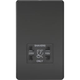 Knightsbridge  2-Gang Dual Voltage Shaver Socket 115 V / 230V Matt Black with Black Inserts