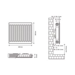 Flomasta 500mm x 800mm 2218BTU White Type 11 Convector Radiator
