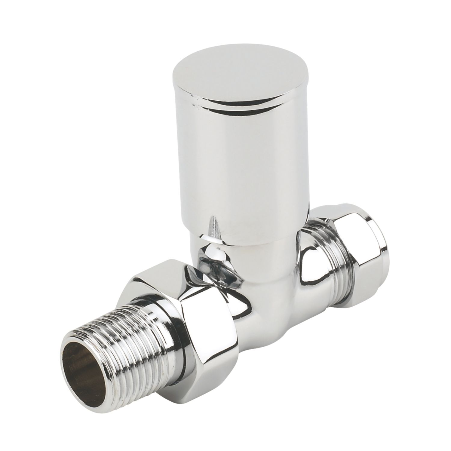 Verona 15mm x 1/2" Chrome Straight Modern Manual Radiator Valve Head & Body 2 Pack (84816)