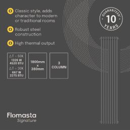 Flomasta 1800mm x 380mm 4520BTU Anthracite Vertical 3 Column Radiator