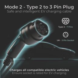 Masterplug 10A 2.3kW  Mode 2 UK 3-Pin Plug Portable EV Charger 15m