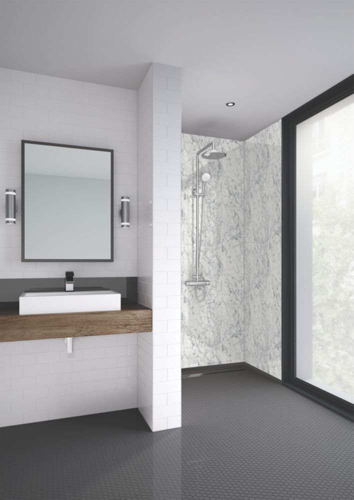 Splashwall Marble Bathroom Wall Panel Matt White 585mm x 2420mm x 11mm