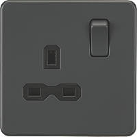 Knightsbridge SFR7000AT 13A 1-Gang DP Switched Single Socket Anthracite  with Black Inserts