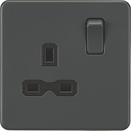 Knightsbridge  13A 1-Gang DP Switched Single Socket Anthracite  with Black Inserts