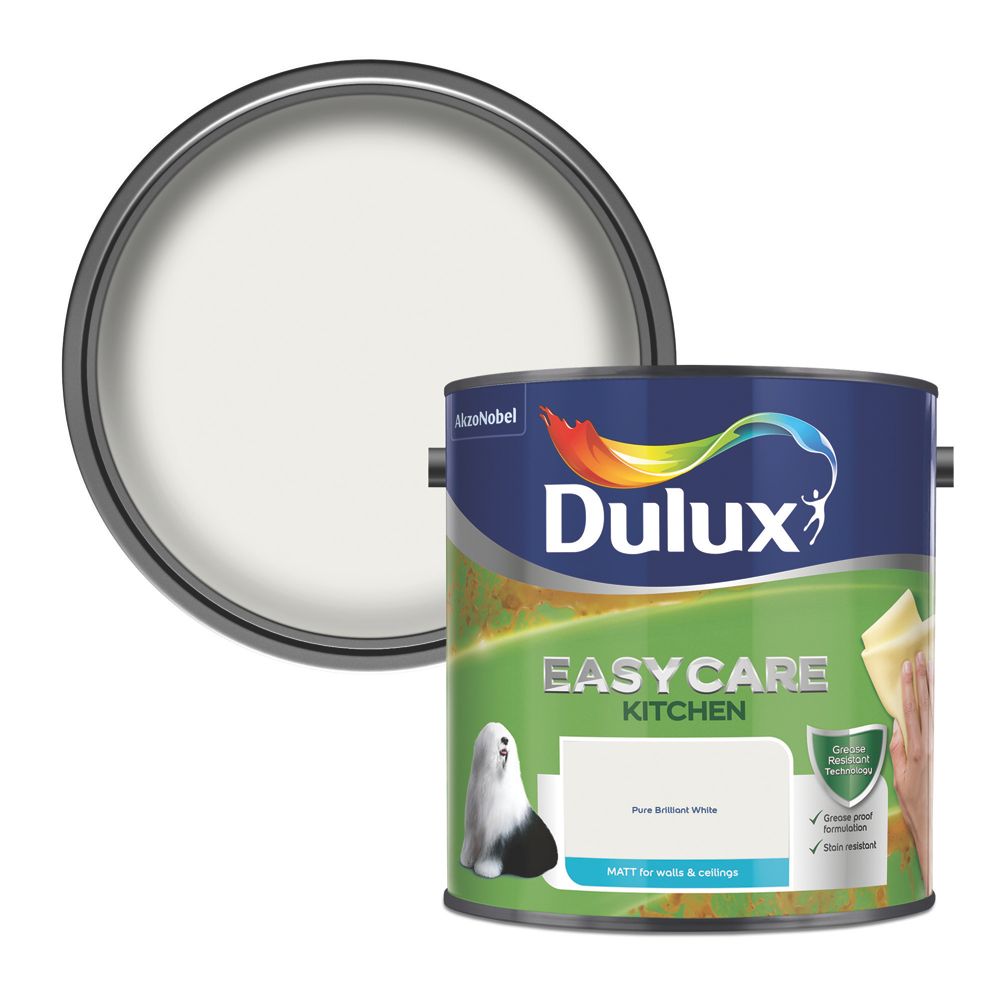 Dulux Easycare Matt Pure Brilliant White Emulsion Kitchen Paint 2.5Ltr -  Screwfix