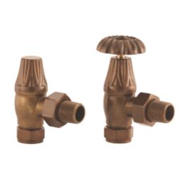 Arroll UK-10 15mm x 1/2" Antique Copper Angled & L/S Traditional Manual Radiator Valve & Lockshield