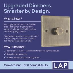 LAP  1-Gang 2-Way LED Dimmer Switch  Antique Brass with Colour-Matched Inserts