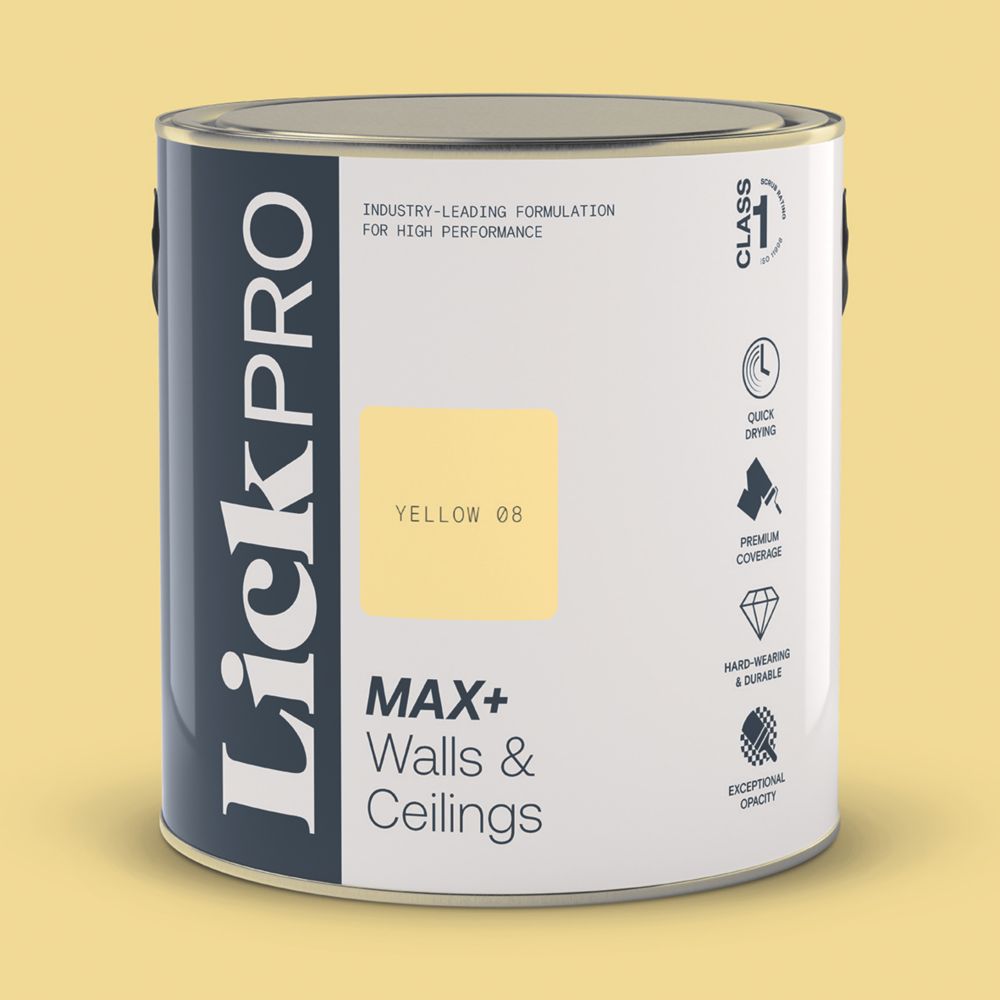 LickPro Max+ 2.5Ltr Yellow 08 Matt Emulsion Paint Screwfix