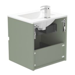 Newland  Double Drawer Wall-Mounted Vanity Unit with Basin Matt Sage Green 500mm x 450mm x 540mm