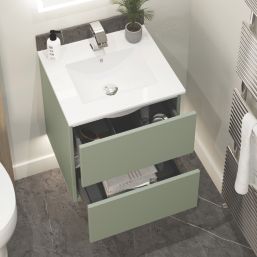 Newland  Double Drawer Wall-Mounted Vanity Unit with Basin Matt Sage Green 500mm x 450mm x 540mm