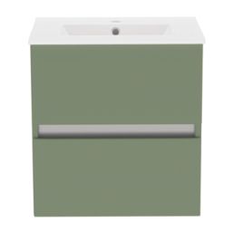 Newland  Double Drawer Wall-Mounted Vanity Unit with Basin Matt Sage Green 500mm x 450mm x 540mm