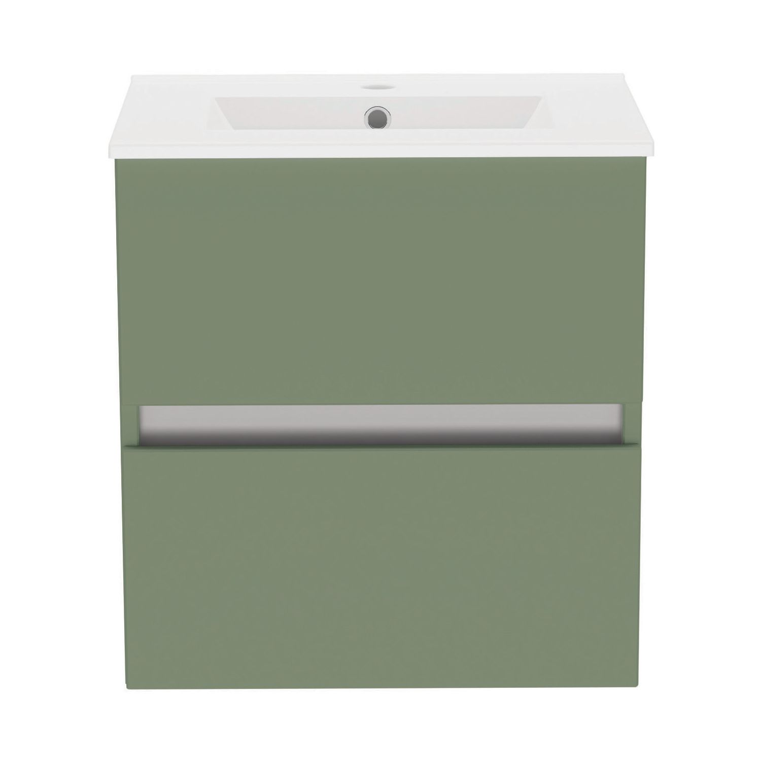 Newland Double Drawer Wall-Mounted Vanity Unit with Basin Matt Sage Green 500mm x 450mm x 540mm (849RN)