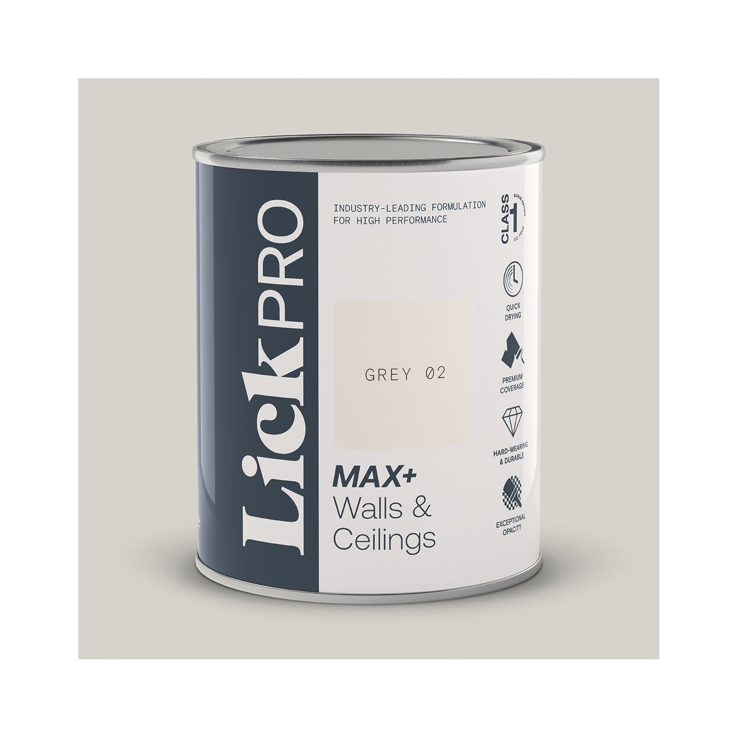 LickPro Max+ 1Ltr Grey 02 Matt Emulsion Paint (849TM)