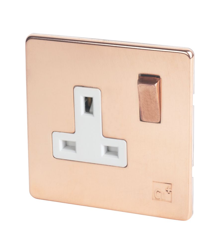 Varilight  13AX 1-Gang DP Switched Plug Socket Anti-Microbial Copper  with White Inserts