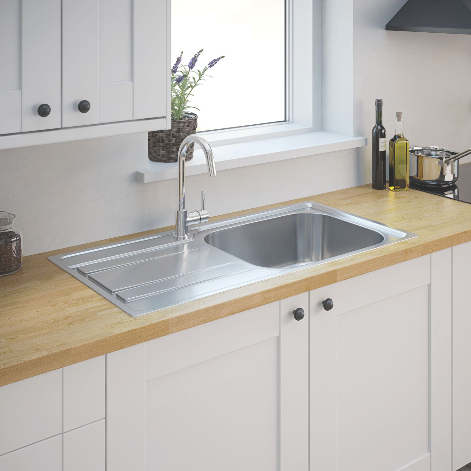 1 Bowl Stainless Steel Kitchen Sink & Drainer 1000mm x 500mm (8504K)