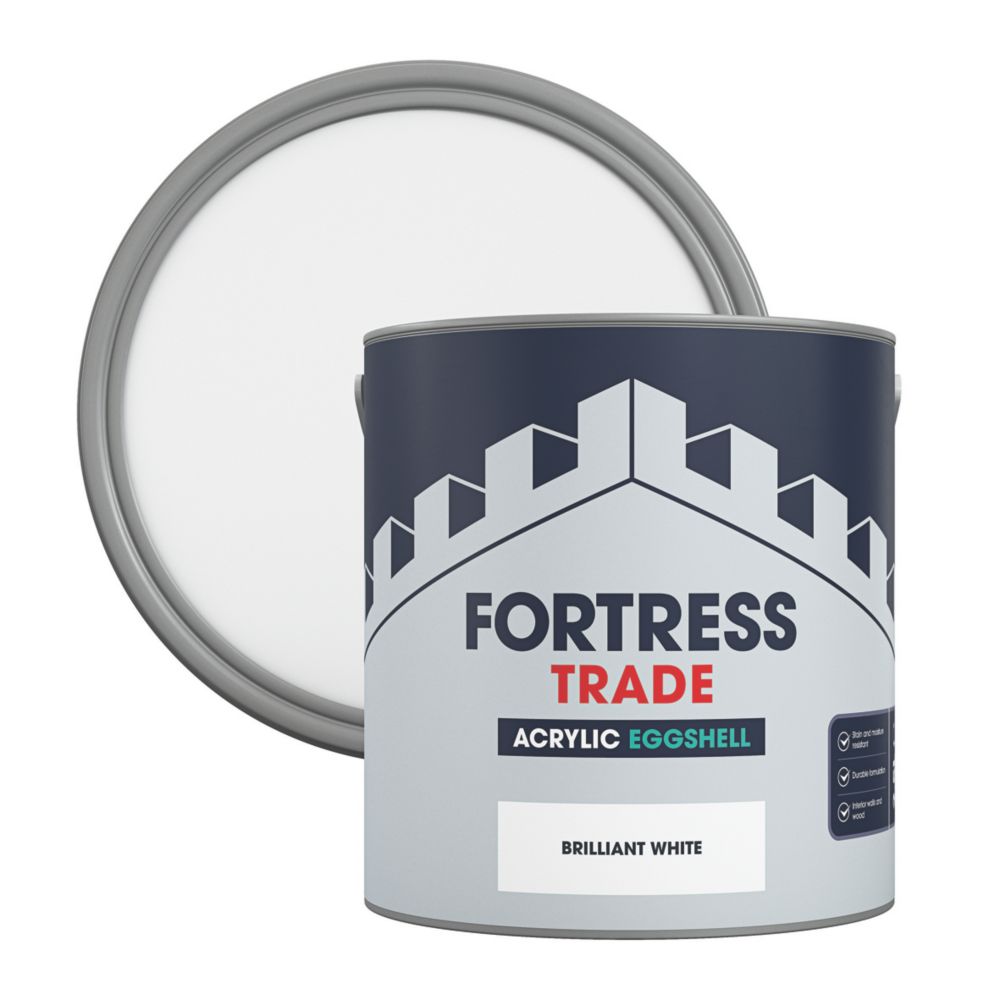 Fortress Trade 2.5Ltr Brilliant White Acrylic Eggshell Emulsion Kitchen