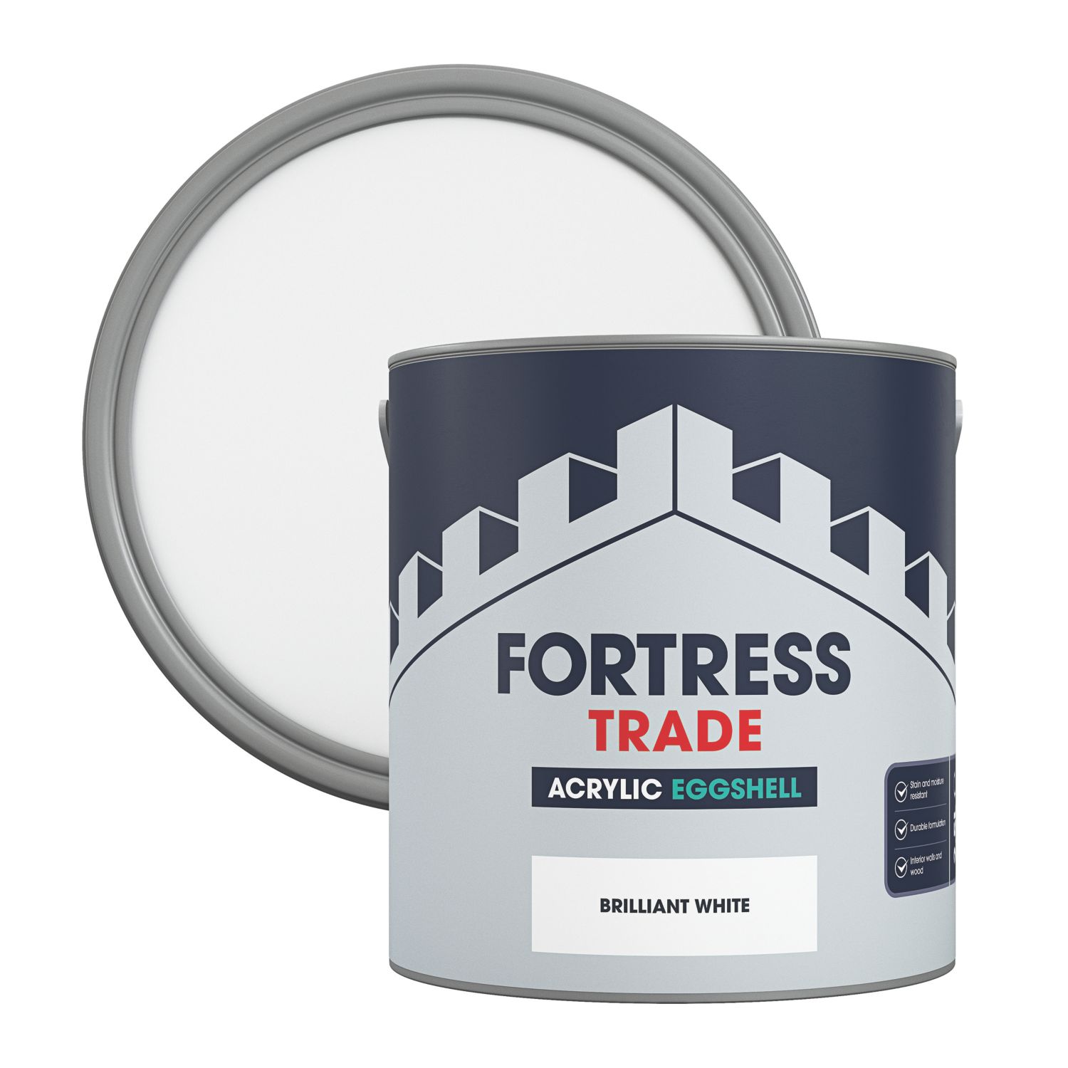 Fortress Trade 2.5Ltr Brilliant White Acrylic Eggshell Emulsion Kitchen & Bathroom Paint (850JM)
