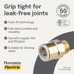 Flomasta  Brass Push-Fit Adapting Male Pipe Fitting Adaptor 15mm x 1/2"
