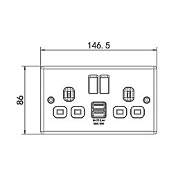 LAP  13A 2-Gang SP Switched Socket + 2.4A 12W 2-Outlet Type A USB Charger Brushed Steel with Black Inserts