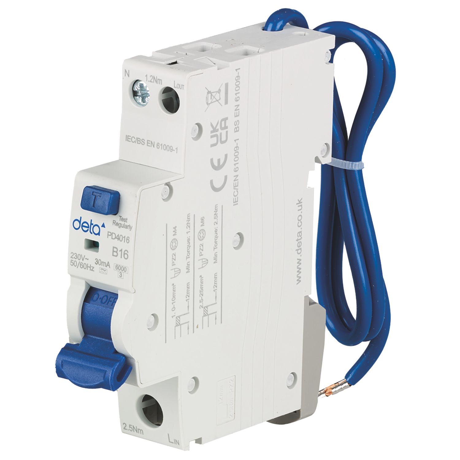 Deta 16A 30mA Type A SP & N B Curve Mini RCBO (850PV)