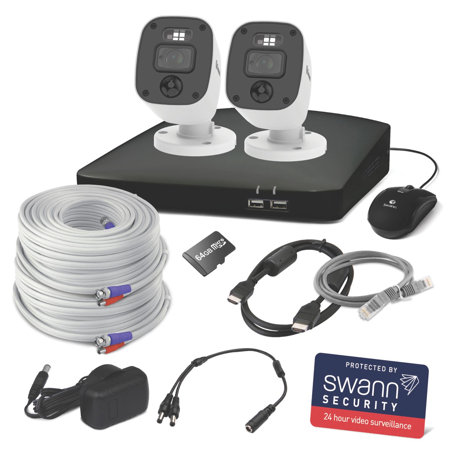 Swann SWDVK-446852MQB-EU 64GB SDD CardGB 4-Channel 4K Wired DVR Security System & 2 x 1080p Indoor & Outdoor Cameras (851CE)